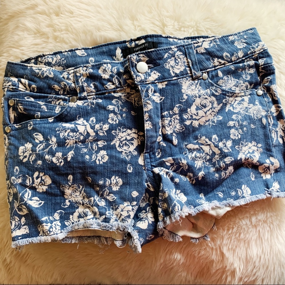 Forever 21 Floral Jean Shorts